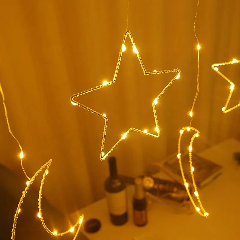 Lampu malam LED, grosir, lampu Natal bentuk bintang besi, lampu dekorasi rumah dalam ruangan dioperasikan baterai
