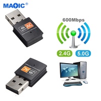 Software de hardware de computadora 2,4 GHz/5Ghz 600Mbps Receptor inalámbrico Adaptador de red wifi USB
