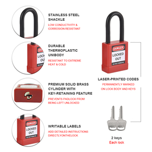 Cadenas <span class=keywords><strong>de</strong></span> sécurité en acier avec corps en aluminium non conducteur, étanche et anti-poussière, 38 mm * 6 mm, personnalisable, pour équipement <span class=keywords><strong>de</strong></span> verrouillage et <span class=keywords><strong>de</strong></span> signalisation (Loto/Tagout) - Product Image 4