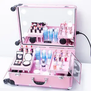 Frauen Professional Makeup Case Studio Kosmetik Zug Tisch Beauty Artist Makeup Station mit Lichts piegel und verstellbaren Beinen