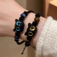 Bracelet en fil de soie avec petit chat noir mignon fait main Novito pour unisexe, mode, anniversaire