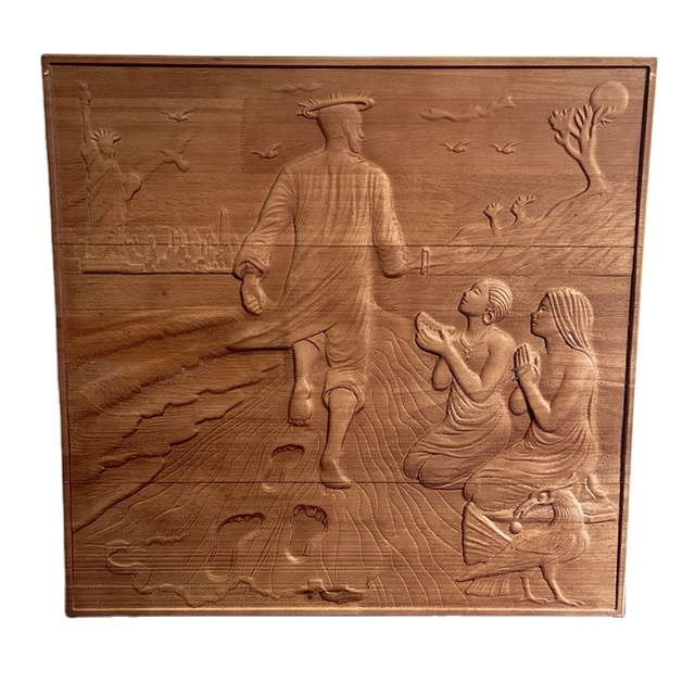 New Designer Large Size Solid Wood Embossment Decoration Picture Wall 3D Mural Painting Deep Relievo Artwork Image Customized