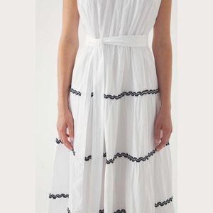 Hot Sales Custom logo <b>Boho</b> Embroidered Dress Wavy Trim Side Pockets Sleeveless Cotton Tiered Maxi Dress for Women - Product Image 4