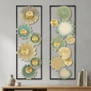 Ensemble de 2 panneaux muraux rectangulaires en métal, œuvre d'art florale abstraite, décoration murale moderne pour salon, chambre à coucher, décoration intérieure - Product Image 1