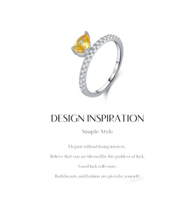 Anillo de Mujer Elegante y Delgado de Plata de Ley S925 con Piedra Amarilla en Forma de Lágrima y Hilera de Piedras Pequeñas, Estilo Lujoso 2026 - Product Image 6