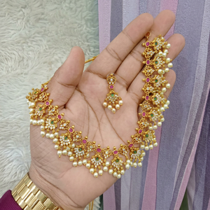 Indian Bridal Kundan Pearl <b>Necklace</b> Set | Gold Plated <b>Ruby</b> Green Stone Designer Jewellery - Product Image 1