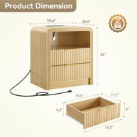 Table de chevet SENYU avec station de charge, table d'appoint cannelée avec ports USB/Type-C, 2 tiroirs et étagère