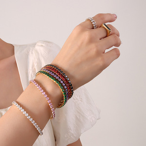 Pulsera de joyería de acero inoxidable para mujer, brazalete rectangular de Zirconia cúbica de lujo, colorido, regalo, sin deslustre - Product Image 1
