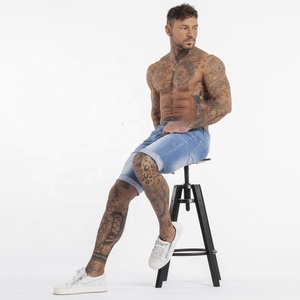 Pantaloni <span class=keywords><strong>Super</strong></span> Skinny alla moda Dropship pantaloncini di <span class=keywords><strong>Jeans</strong></span> strappati blu alti elasticizzati per gli uomini pantaloncini di <span class=keywords><strong>Jeans</strong></span> elastici - Product Image 6