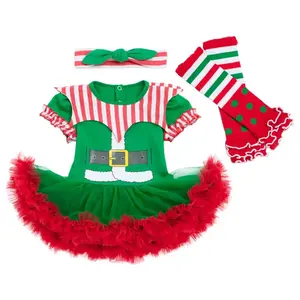 Groothandel Katoenen Baby Meisje Santa Claus Outfit Fancy Dress Romper Voor Kerstfeest