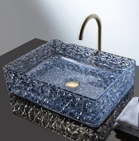 Nouvel Arrivage : Lavabo de Luxe en Verre pour Salle de Bain, Lavabo d'Appoint Artistique en Verre Cristal Fait Main pour Maison et Hôtel