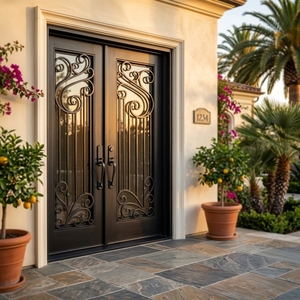 Portes <span class=keywords><strong>d</strong></span>'<span class=keywords><strong>entrée</strong></span> en fer forgé personnalisées, design de <span class=keywords><strong>porte</strong></span> double en fer, <span class=keywords><strong>porte</strong></span> <span class=keywords><strong>d</strong></span>'<span class=keywords><strong>entrée</strong></span> sécurisée - Product Image 1