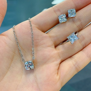 Minimalist Princess Cut White Zircon High Carbon Diamond <b>Necklace</b> Earrings Rings Set Eco-friendly Copper Zirconium Jewelry Set - Product Image 4