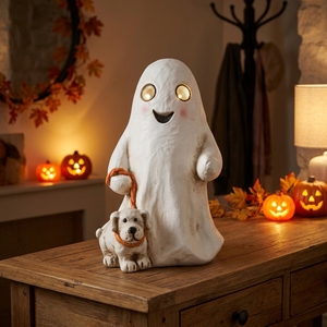Figura Decorativa <span class=keywords><strong>de</strong></span> Fantasma <span class=keywords><strong>de</strong></span> Resina para <span class=keywords><strong>Halloween</strong></span> con <span class=keywords><strong>Ojos</strong></span> Brillantes para Decoración del Hogar, Repisa o Fiesta - Product Image 1