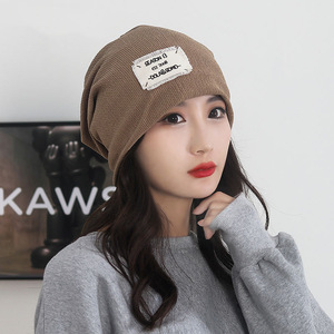Korean Style Letter Label Beanie Hat Black Coffee Color Women's Winter Warm Breathable Postpartum Hat - Product Image 1
