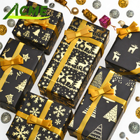 Kertas Kado Natal Motif Rusa Hitam Emas Retro Berlapis PVC Virgin 50*70cm untuk Kerajinan Hadiah