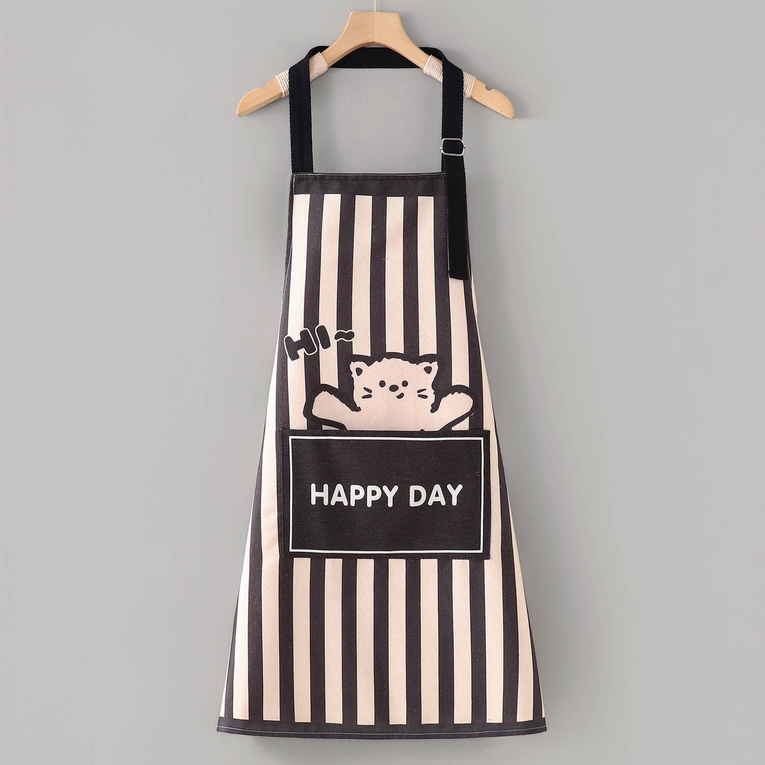 Canvas neck strap, adjustable, vertical stripes, cat