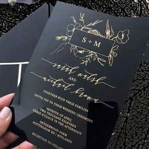 Invitación de boda acrílica negra personalizada para decoración de boda, venta al por mayor