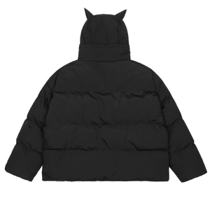 Giacca Imbottita da Uomo in Poliestere Impermeabile Taglie Forti Casual con Motivo a Maglia Ricamato Nera con Zip e Cappuccio Staccabile - Product Image 3
