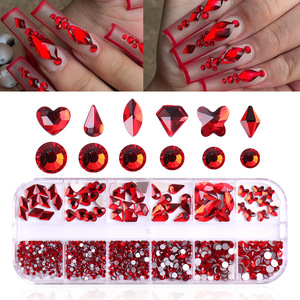 12 Grilles de Strass Mixtes AB pour Ongles – Cristaux 3D Dorés, Roses, Rouges, Pierres en Verre Diamantées, Décorations Plates pour Ongles, Breloques pour Ongles - Product Image 1