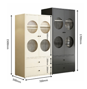 Armoire <span class=keywords><strong>de</strong></span> rangement modulaire grande capacité avec porte en verre côtelé et tiroirs, bibliothèque blanche minimaliste pour bureau à domicile et chambre - Product Image 4
