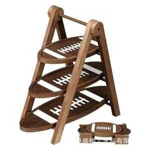 Plateau multifonctionnel en bois massif, pliable, pour le camping en plein air, plateau de service pour les collations et les fruits, couleur rétro, design à 3 niveaux - Product Image 1