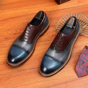 Chaussures Oxford de mariage pour hommes en cuir véritable, style italien haut de gamme, faites à la main, à enfiler, brodées, avec embout en acier, collection automne - Product Image 3