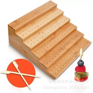 Cross-border wooden tiered candied hawthorn display <b>plate</b>, party tabletop fruit skewer <b>rack</b>, solid wood perforated food display - Product Image 1