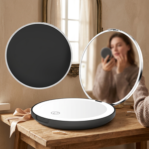 LED Makeup <b>Mirror</b> Wireless Charging <b>Compact</b> Vanity <b>Mirror</b> Foldable Round Beauty <b>Mirror</b> for Travel Bathroom - Product Image 1