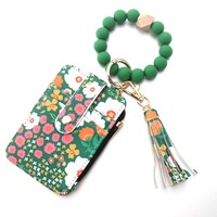 Llavero de Cuero Genuino, Resistente, con Bloqueo RFID, Tarjetero, Monedero, Pulsera, Llavero de Lujo para Mujer con Borla, Envío Rápido RTS