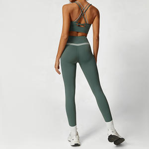 Leggings de sport à <span class=keywords><strong>dos</strong></span> contrasté, effet push-up, taille élastique extensible, <span class=keywords><strong>doux</strong></span>, 2 pièces, <span class=keywords><strong>pour</strong></span> femmes, ensemble de <span class=keywords><strong>yoga</strong></span> <span class=keywords><strong>pour</strong></span> la salle de sport - Product Image 2