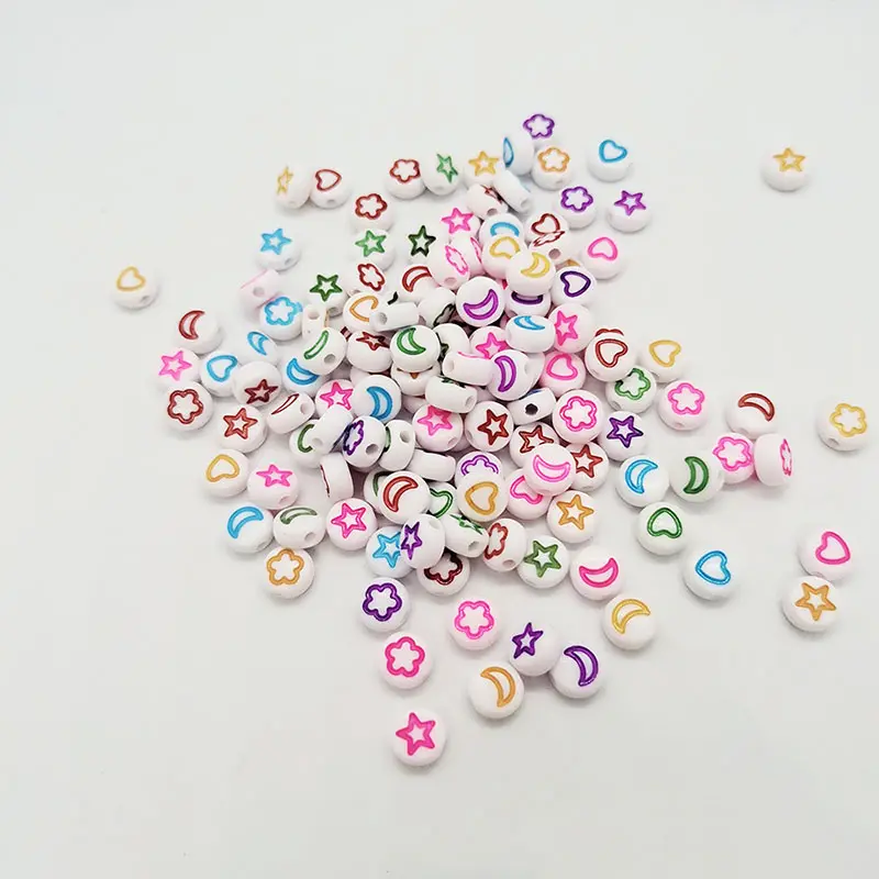 Stars Moon 4*7MM Plastic Loose Beads 6mm Straight Hole DIY Handmade Bracelet Hair Rope Necklace Accessories Dripping Oil Design