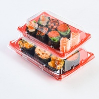 Barquette rectangulaire en PET pour sushis, jetable, avec couvercles transparents, vente en gros d'usine