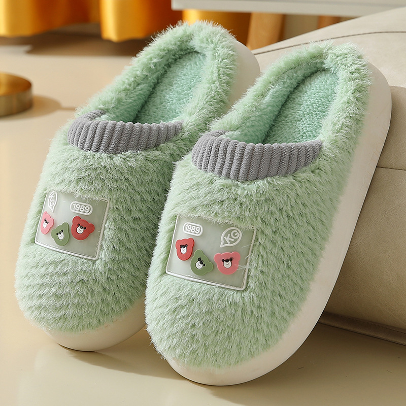 New Plush Cotton Slipper Women Winter Home Shoes Thick Bottom Couples Warm Slippers