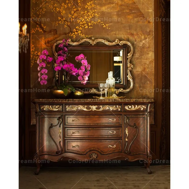 Sang trọng pháp phong cách Vàng tủ tủ với gương Mỹ phòng ăn gỗ chạm khắc tự chọn sideboard với gương