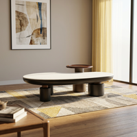 Ensemble de 2 tables basses gigognes contemporaines en MDF, grand format rectangulaire, durables, 140 cm x 50 cm, noires, pour salon