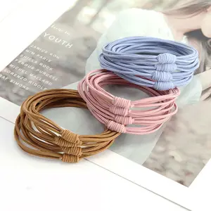 韩版简约设计黑色粉色彩色弹力尼龙女无缝螺旋发带女童打结发带绳