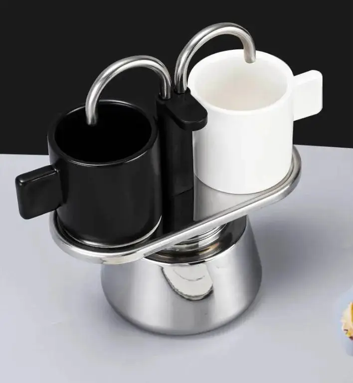 Neue Produktideen 2024 Elektrische Heizung Mokka-Kaffeespender-Topf und Teile Doppelventil Edelstahl Mokka-Topf mit 2 Tassen
