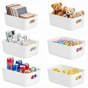 Panier de rangement rectangulaire blanc en PP avec poignée pour armoire, garde-manger, bureau - Product Image 1