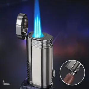 Wholesale windproof jet flame cigarette lighters with cigar cutter refillable butane gas torch lighter for cigar