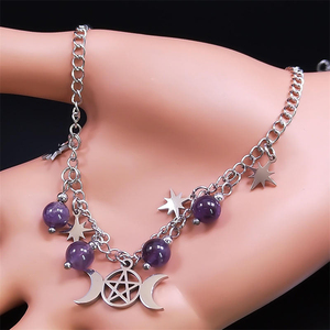 Collar con Pentagrama de la Triple Diosa Luna, Acero Inoxidable, Estilo Bruja Pagana Misteriosa, Accesorios de Joyería para Mujer, Collar Luna - Product Image 3