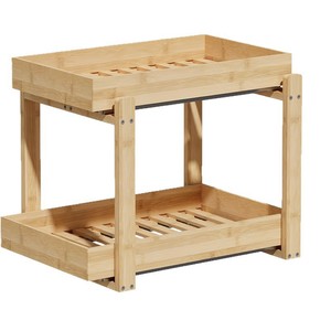 Étagère à épices en bois minimaliste moderne à 2 niveaux, organisateur de rangement sur pied pour cuisine, forme rectangulaire durable - Product Image 5