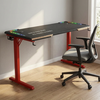 Bureau d'ordinateur de jeu AOR avec éclairage RGB, porte-gobelet, plateau pour écouteurs, bureau en bois et fibre de carbone, vente en gros d'usine