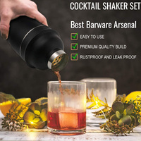Juego de Coctelería Negro Mate de 7 Piezas con Jigger, Muddler, Colador, Cuchara y Tenedor para Bar en Casa, Bartender y Fiestas
