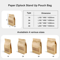 Sachet alimentaire personnalisé en papier kraft brun, imprimé, refermable, avec fermeture éclair, thermoscellable, type Doypack