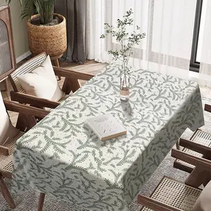 Amity Custom Printed Green Leaf Pattern Table Cloth High Quality Waterproof Rectangular Tablecloth For Dining Table