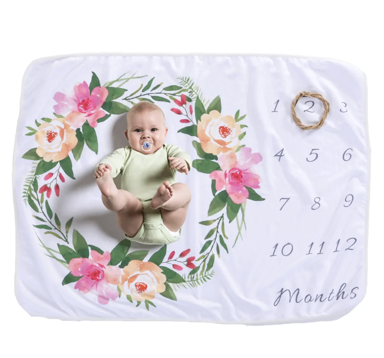 OEM Design Plush Gift Baby Born Bebe Pacifier Holder Flannel Monthly Milestone Blanket