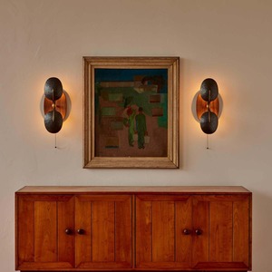 Applique murale avec interrupteur à cordon, ampoule à incandescence E26, base en bois, style vintage, éclairage de chambre - Product Image 2