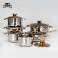 Offre Exceptionnelle Ensemble de Batterie de Cuisine en Acier Inoxydable de Style Européen 12 Pièces, Ustensiles de Cuisine à Poignée Dorée