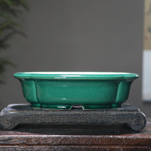 Maceta de Cerámica Inspirada en el Zen, Acabado Verde Glaseado Agrietado, Macetas de Escritorio Estilo Chino - Product Image 1